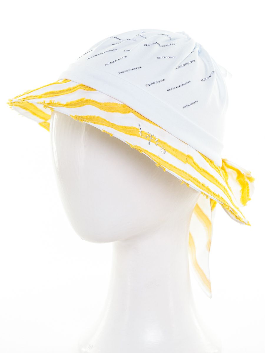 Мальвина стразы шляпка трикотаж Д1 белый + хлопок диагональ желтый р-р 52-53