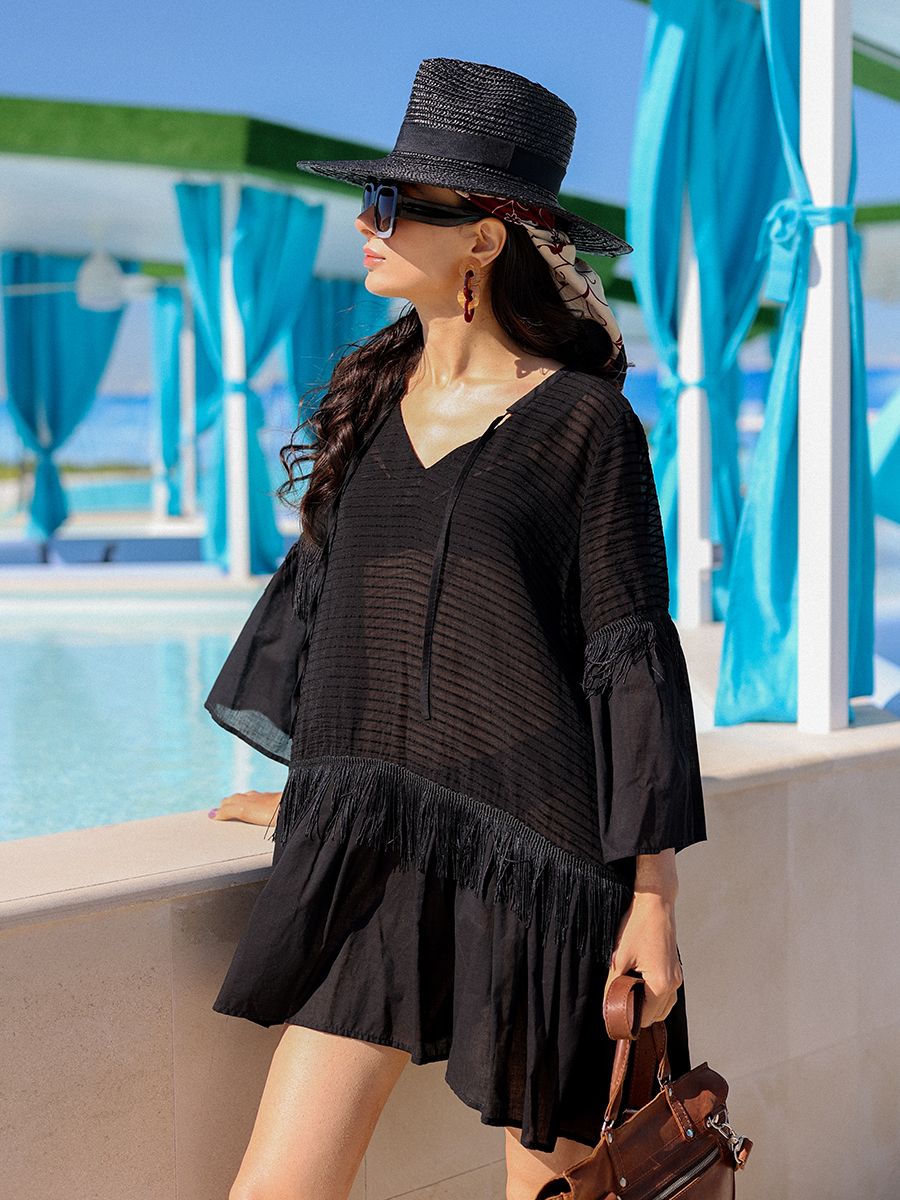 Джессика малибу туника вискоза полоска черный + марлевка черный р-р L