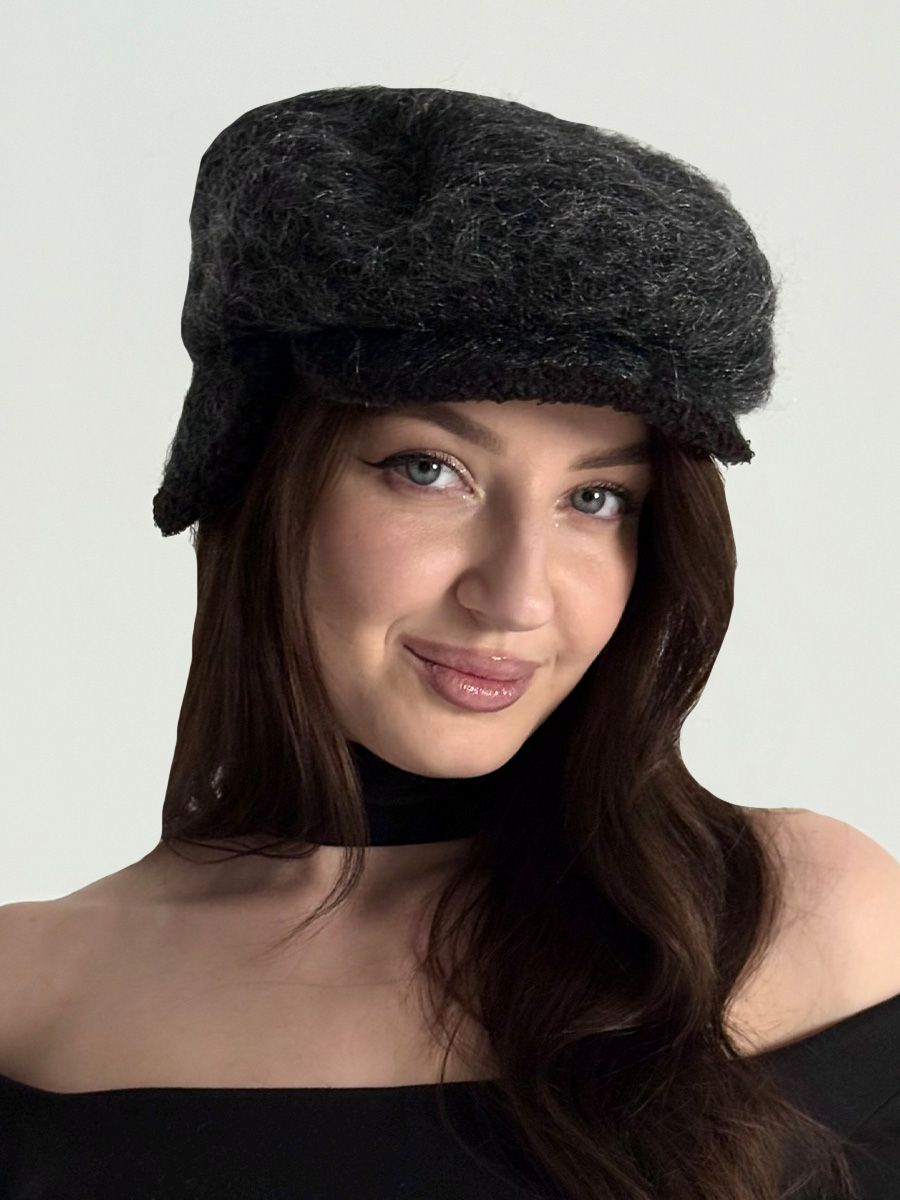 Кэрри кепка мохер королевский на фл.п. черный + трикотаж барашек черный