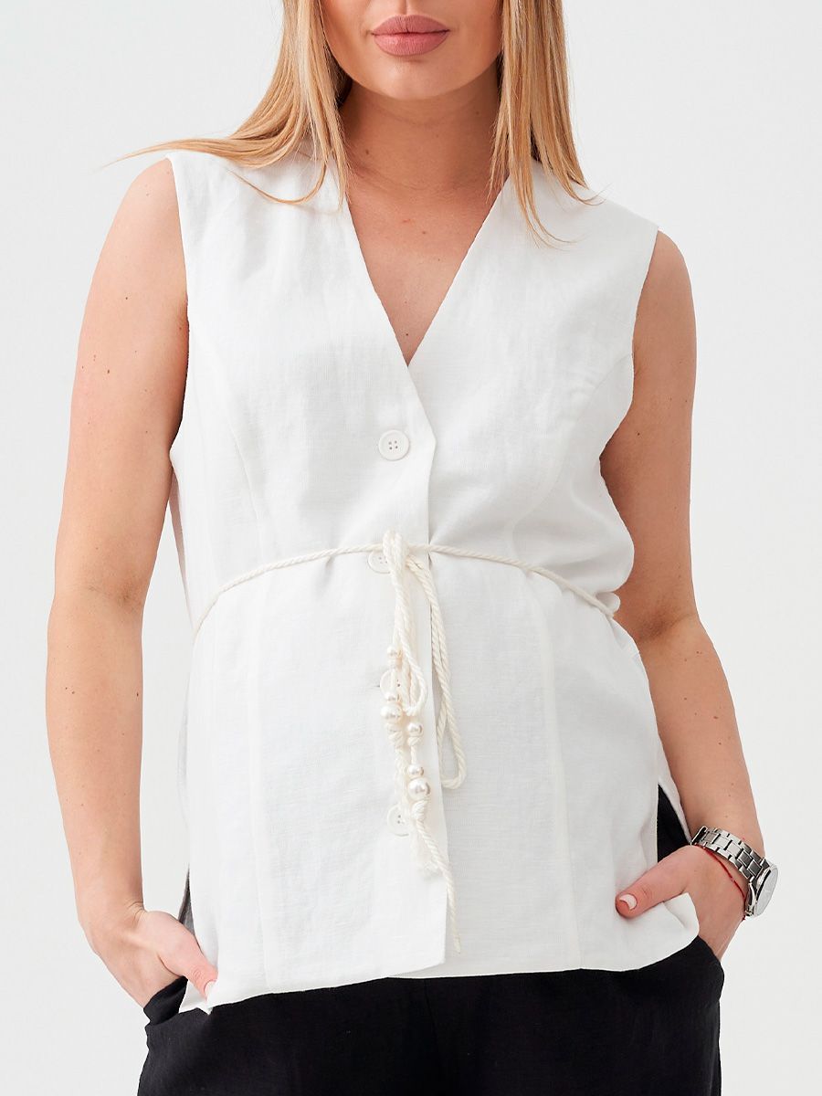 Анна удлиненный жилет лен с вискозой белый р-р L