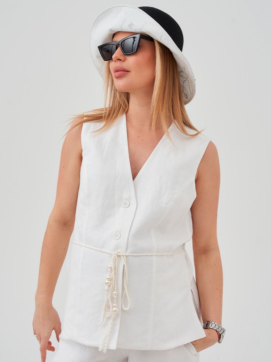 Анна удлиненный жилет лен с вискозой белый р-р L