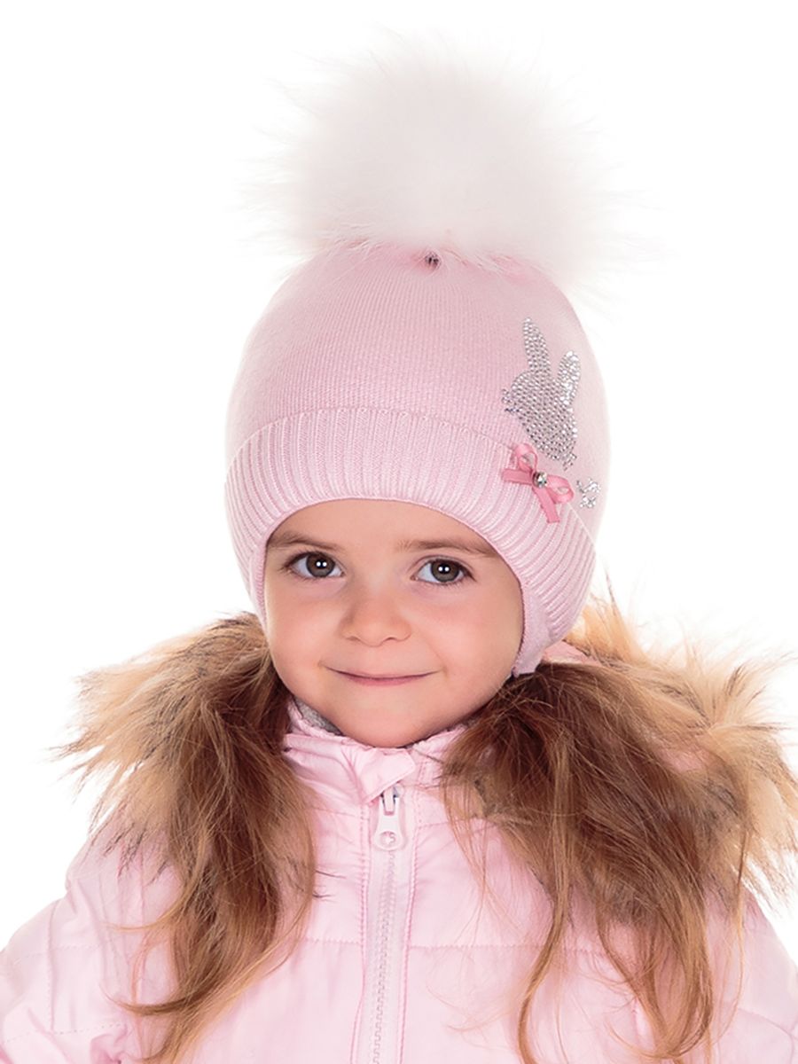Заинька помпон kids VIP шапочка КТ вязка розовый бледный р-р 44-46