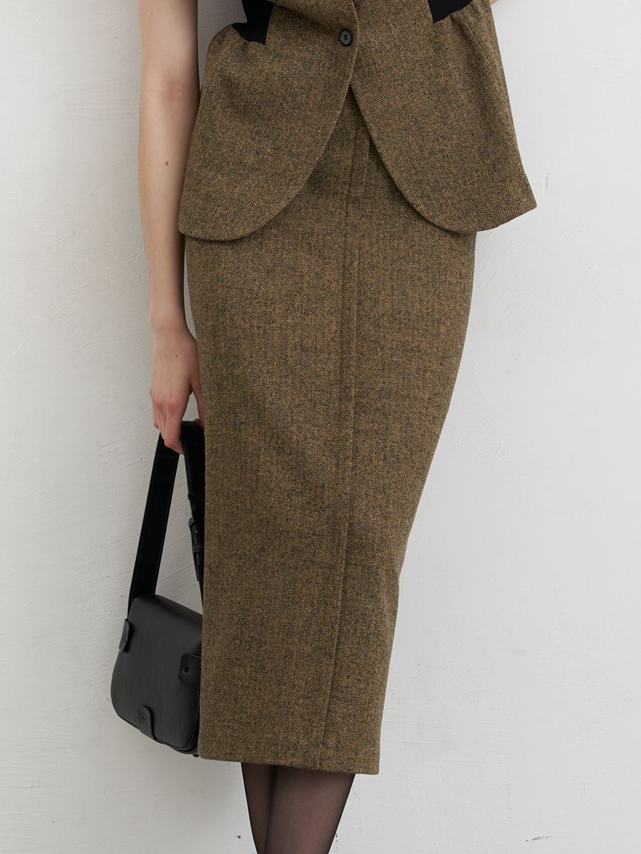 Мэри юбка твид елка горчичный р-р 46