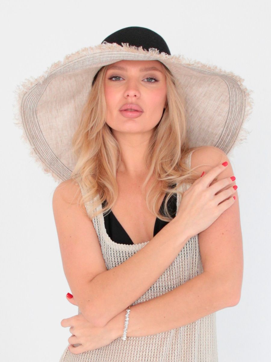 Доната макси шляпа солома черный + лен солома солнечная