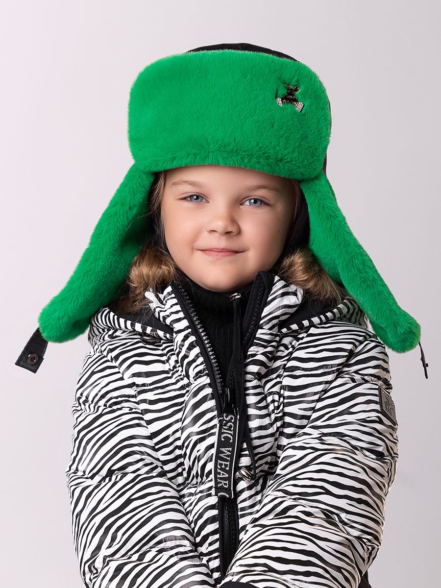 Тиффани мишка ушанка плащевка на утепл.п. черный + экомех рекс зеленый р-р 52-53