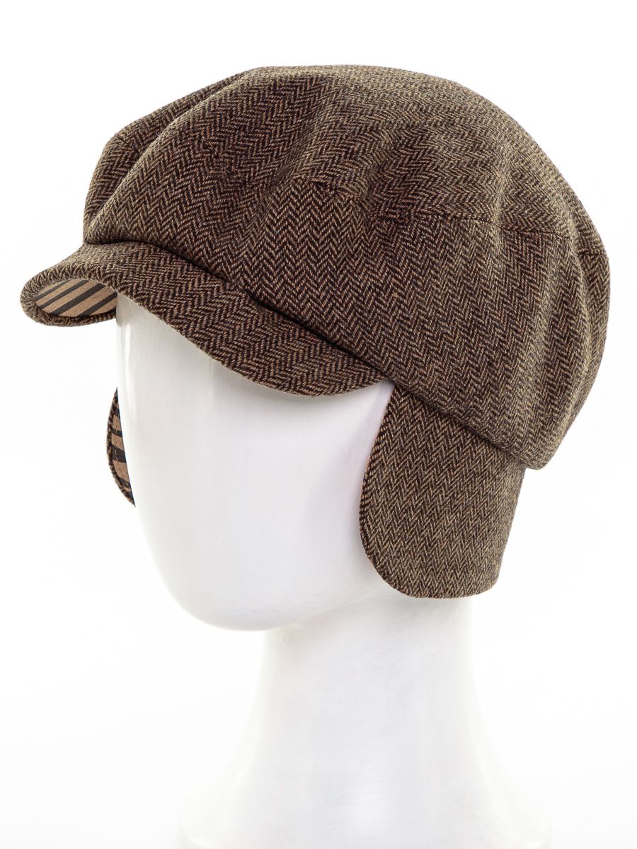 Кэрри кепка твид елка на тр.п. бежевый темный + трикотаж зебра бежево - коричневый