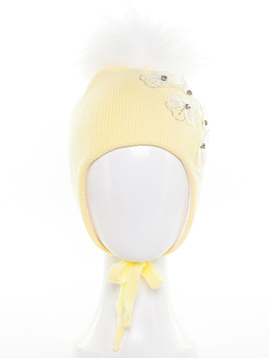 Майя помпон kids VIP шапочка УШ вязка желтый р-р 52-54