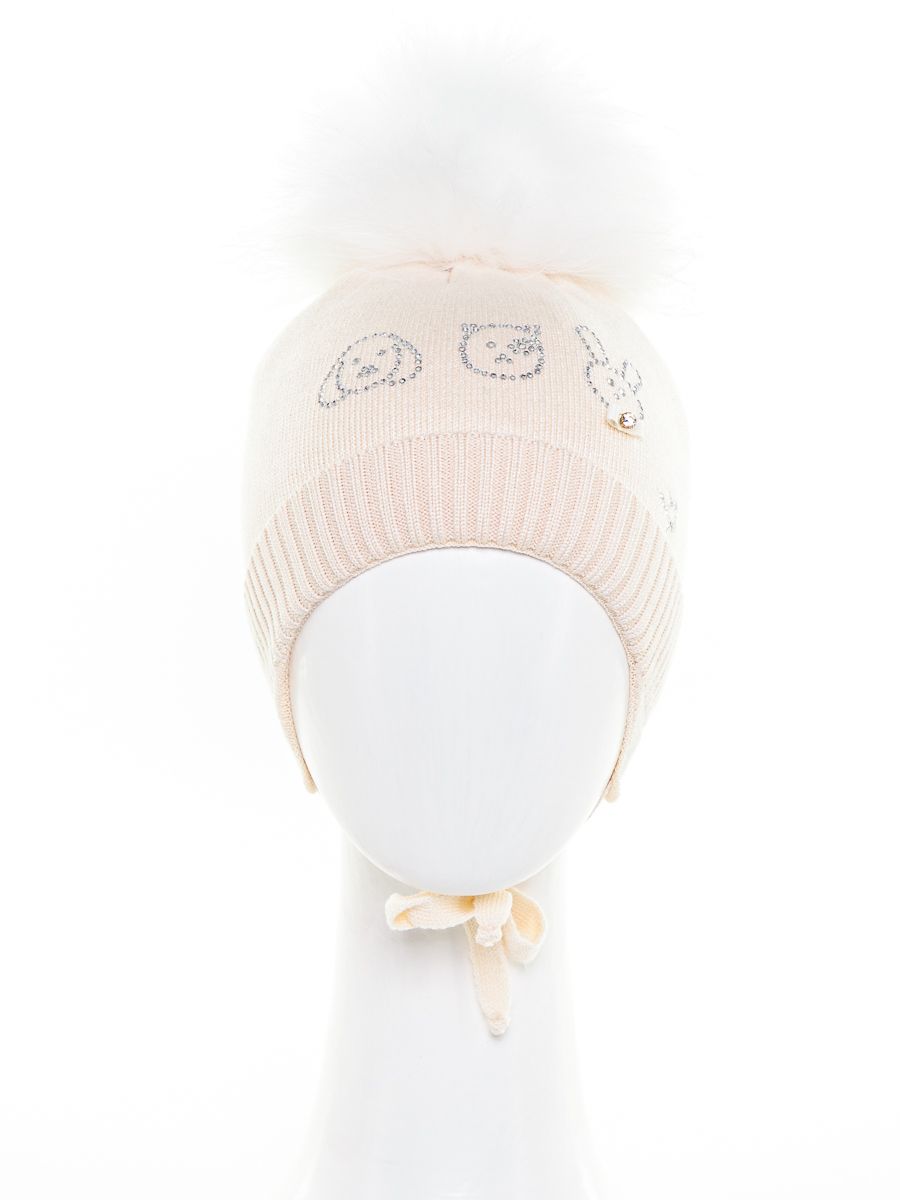 Пушистики помпон kids VIP шапочка КТ вязка бежевый светлый р-р 42-44