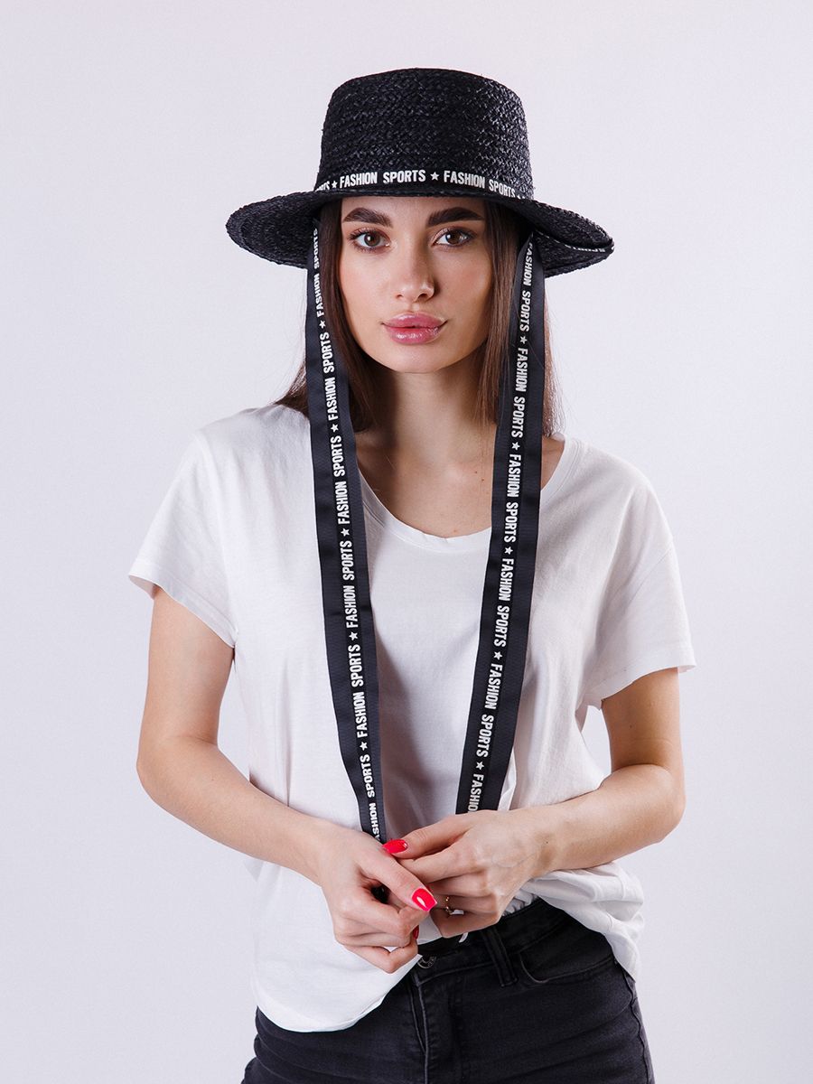 Магнолия тесьма шляпа канотье солома черный