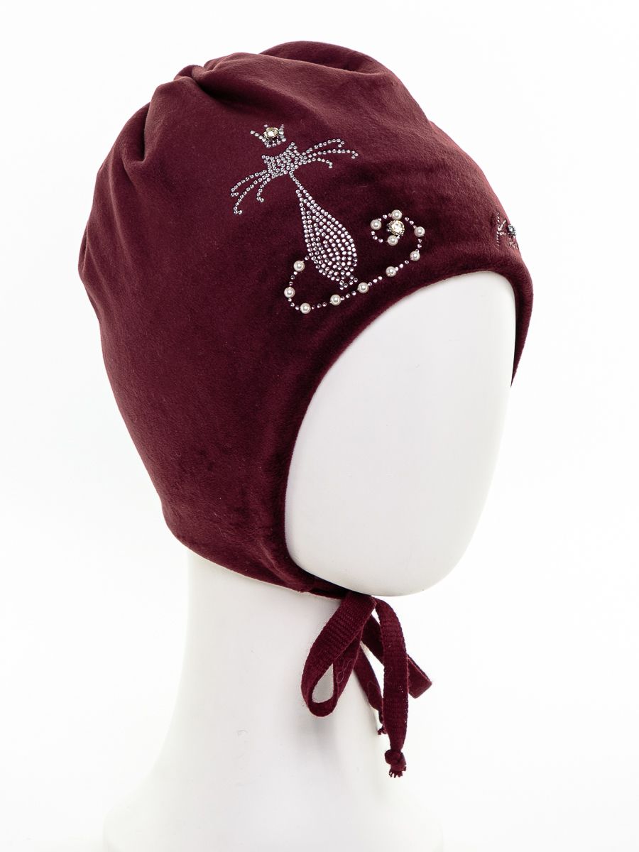 Кот жемчуг шапочка 031У велюр на фл.п. сливовый р-р 52-53