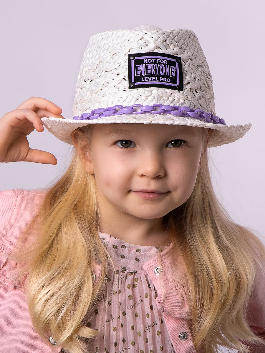 Кайли NOT FOR LP шляпа федора солома белый (отделка лавандовый) р-р 52-53