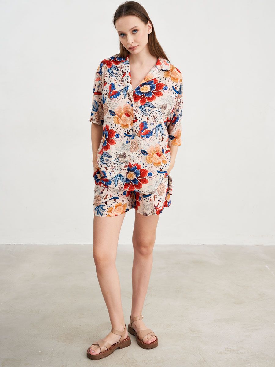 Гавайи комплект рубашка + шорты вискоза Вояж красный р-р M