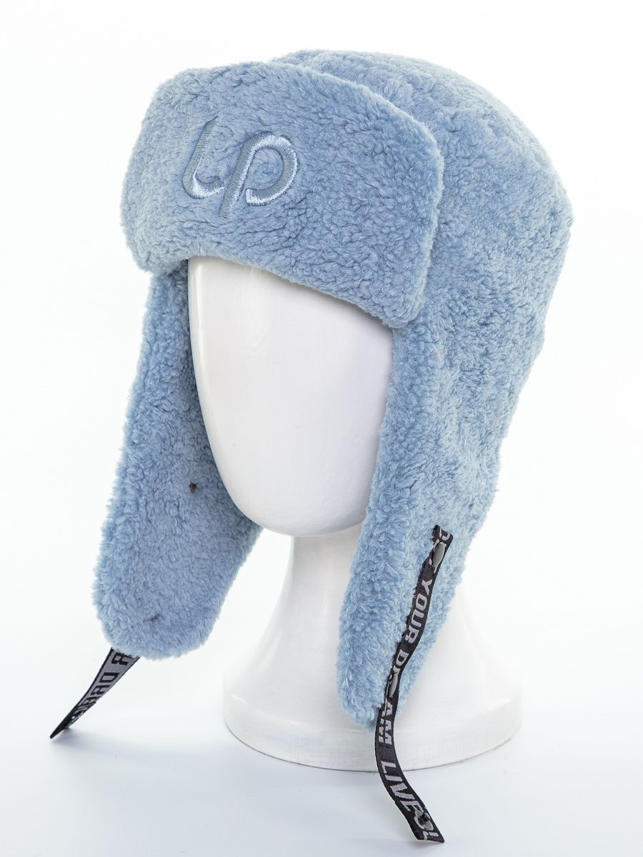 Руна LP вышивка ушанка экомех тедди голубой р-р 56-57