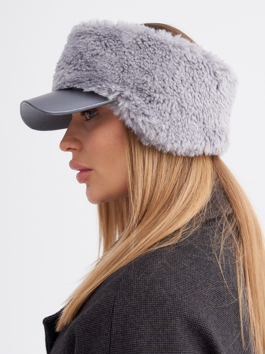 Кристи LevelPro макси шеврон повязка с козырьком экомех альпака серый + экокожа серый перламутр