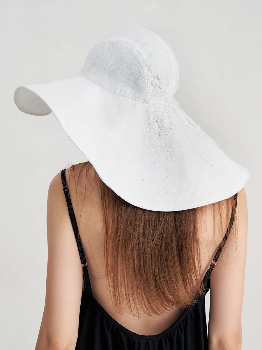 Бабочка кружево макси шляпа лен белый