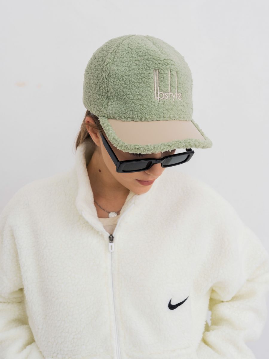 LP штрих бейсболка 006/у трикотаж барашек на фл.п. зеленый светлый + экокожа slim бежевый