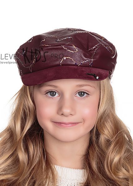 Винтаж Лого кепка кожа вышивка на тр.п. бордовый р-р 54-55