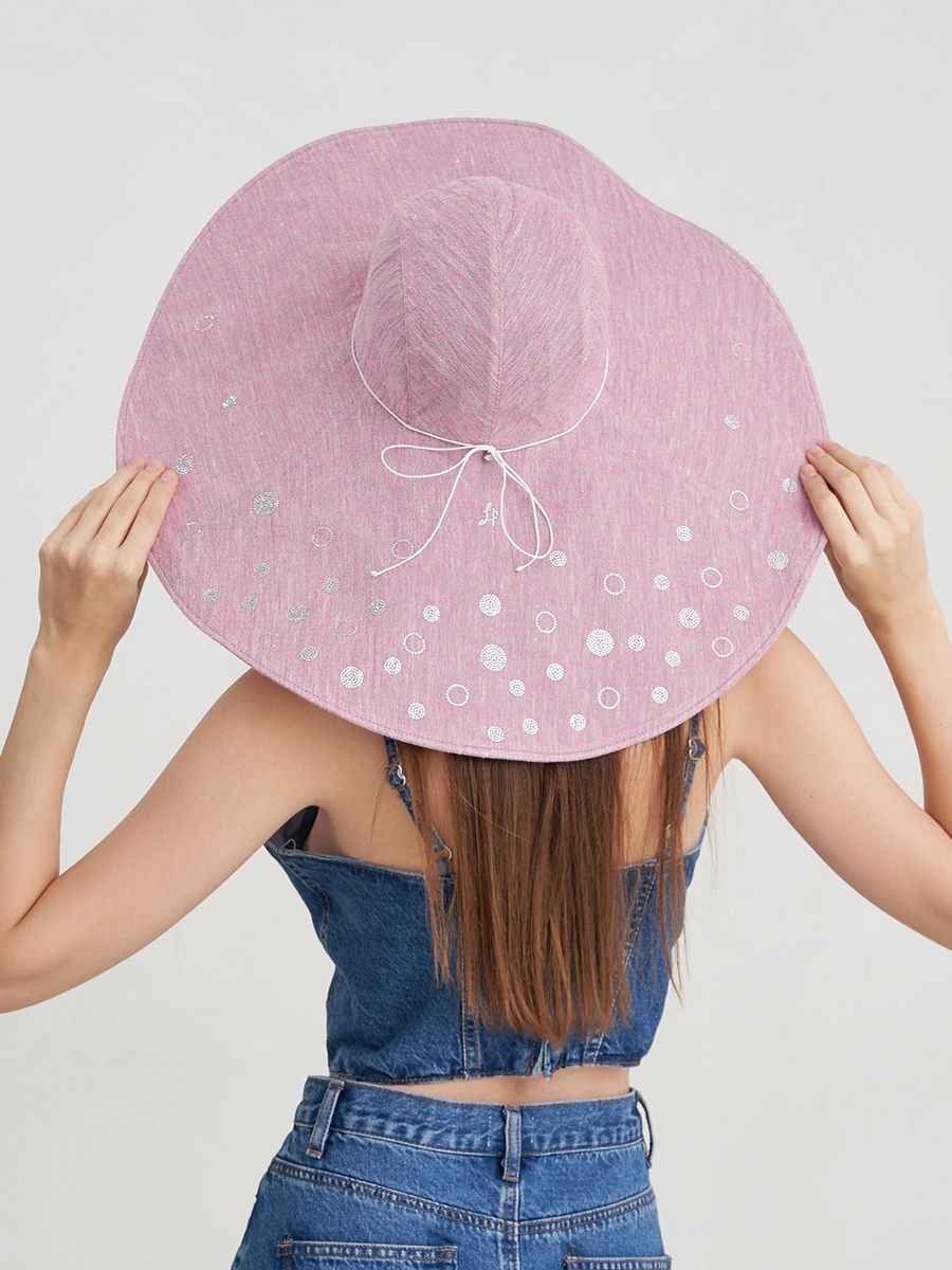 Горох макси шляпа лен розовый меланж