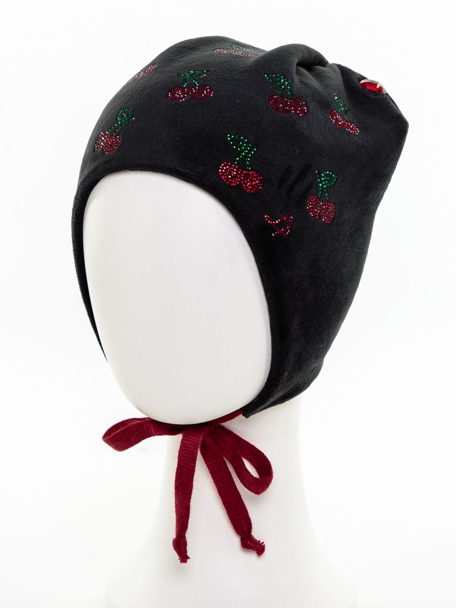 Вишенки шапочка 032У велюр на фл.п. черный р-р 52-53