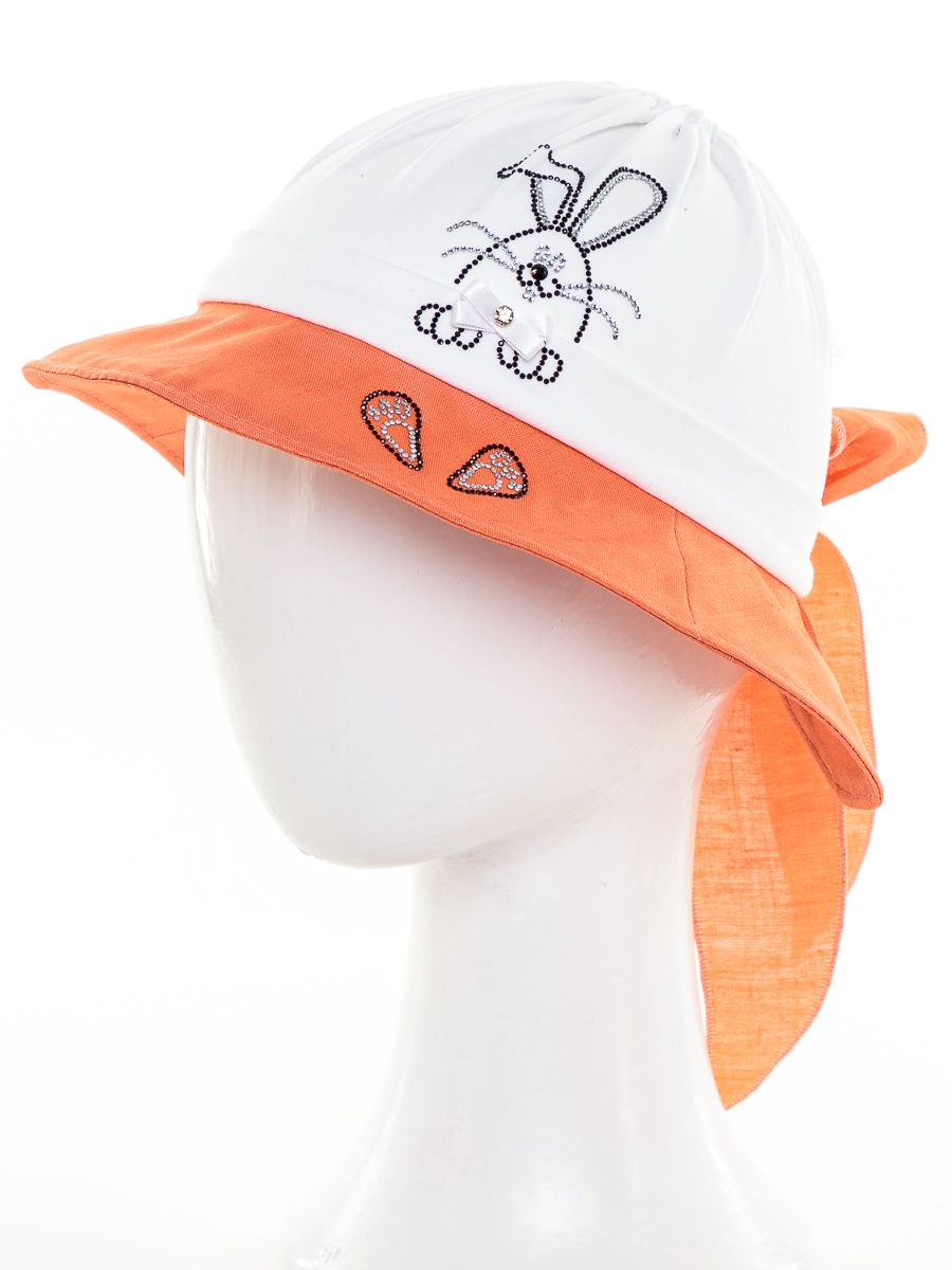 Зайка шляпка трикотаж белый + лен П1 оранжевый р-р 46-48