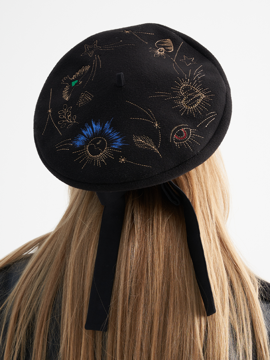 Жанна вышивка берет кашемир на тр.п. черный + хлопок черный