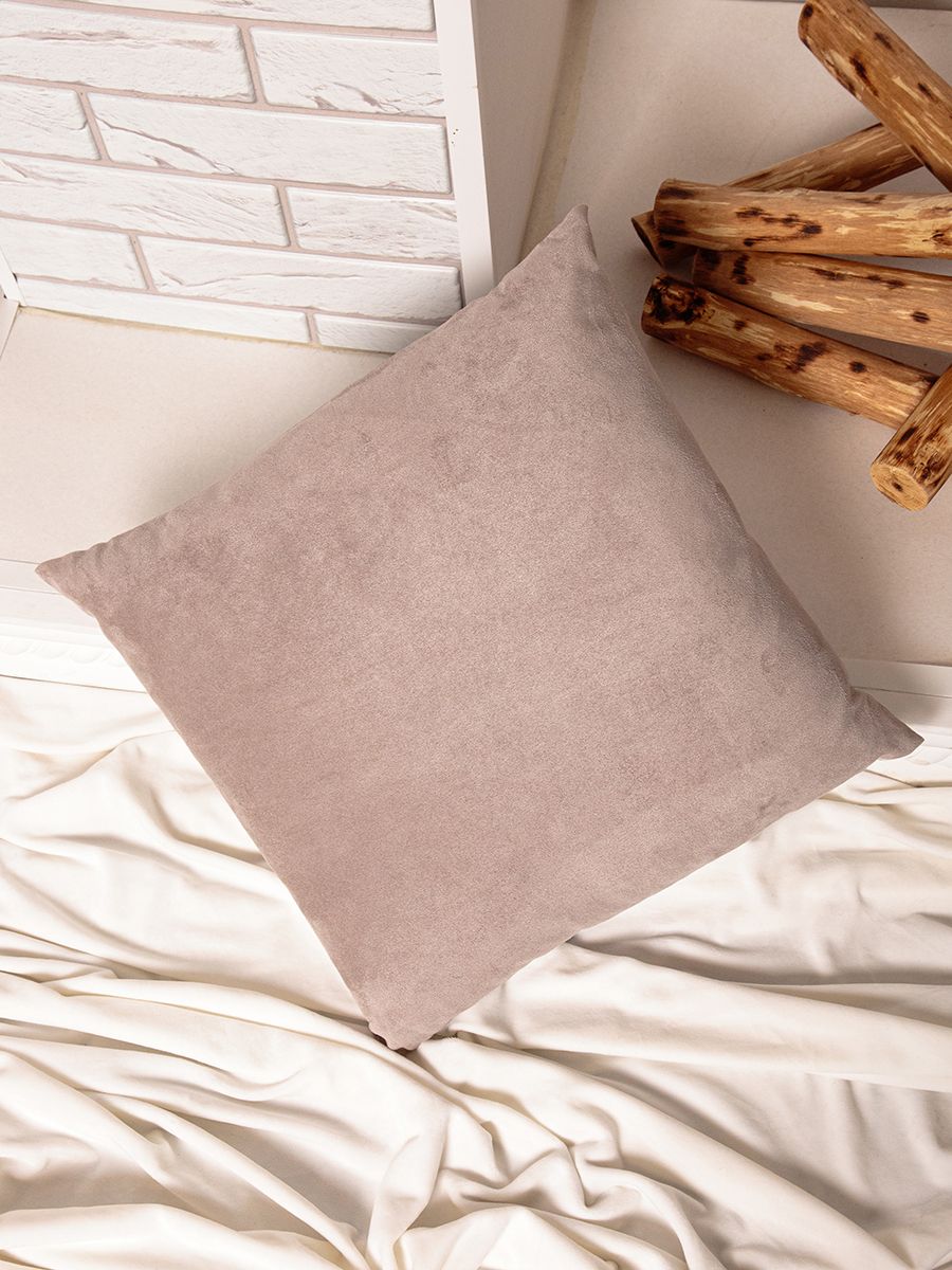 Однотонная подушка замша серо-бежевый
