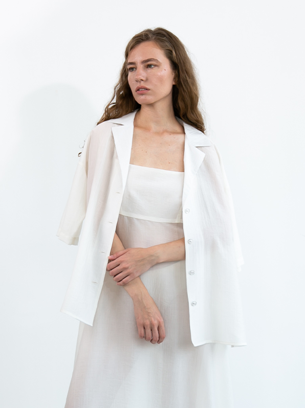 Гавайка блуза-рубашка тенсель Жоржет белый жемчуг р-р XL