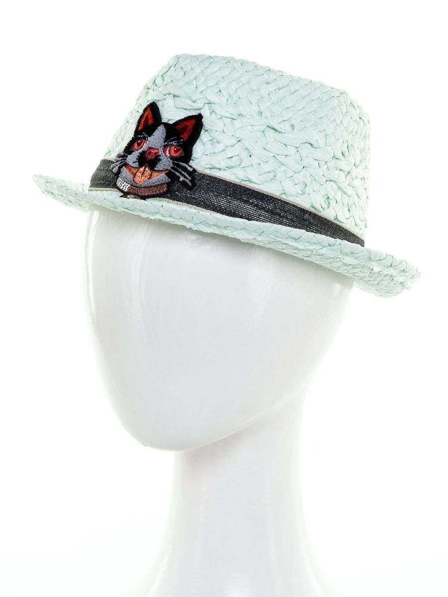 Кайли шеврон кот шляпа федора солома мятный светлый р-р 52-53