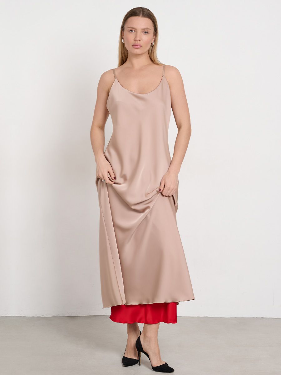 Грация двусторонний сарафан атлас бежевый + красный р-р 42-44