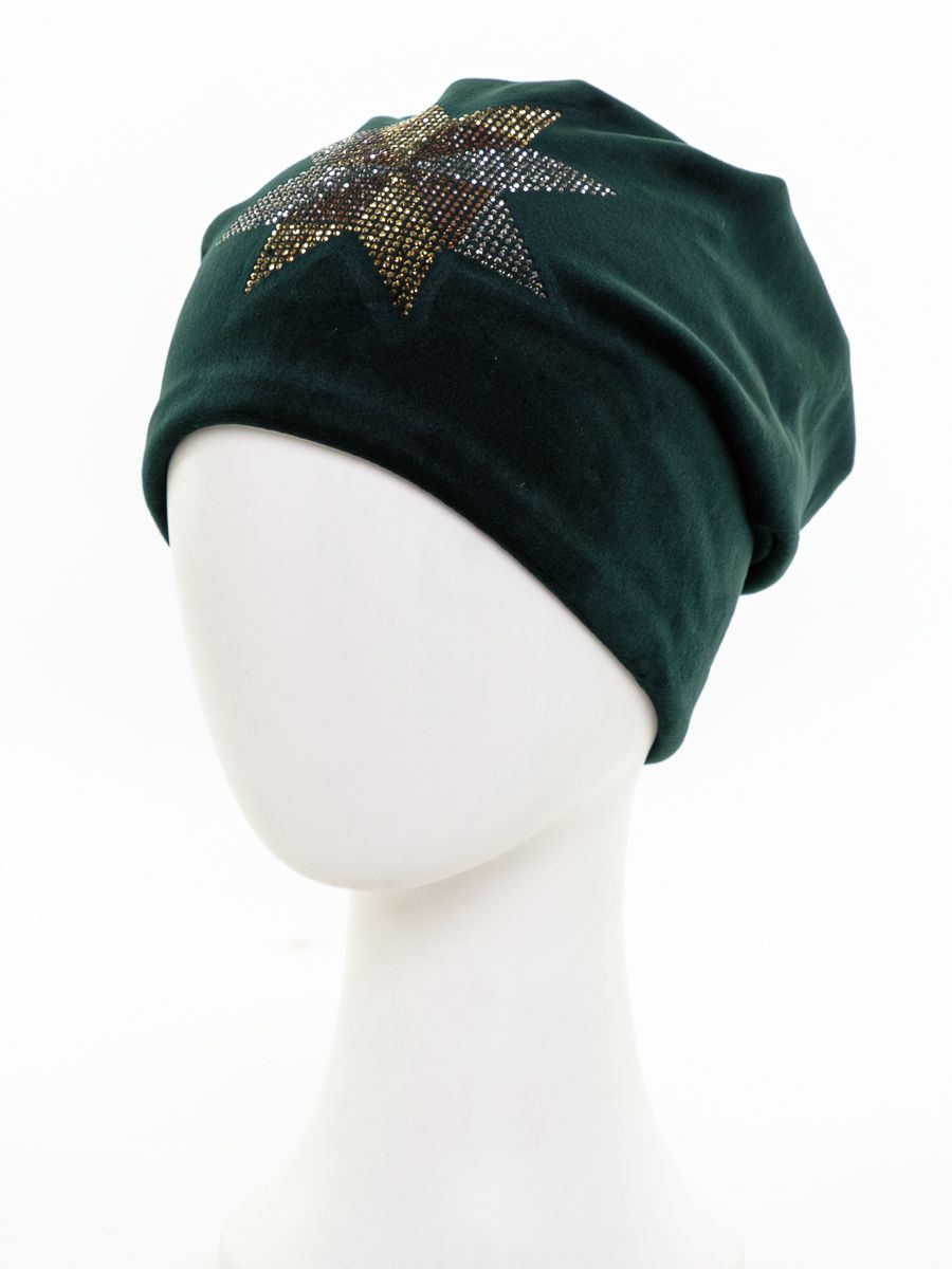Скандинавская снежинка шапка 020/1 велюр на фл.п. зеленый