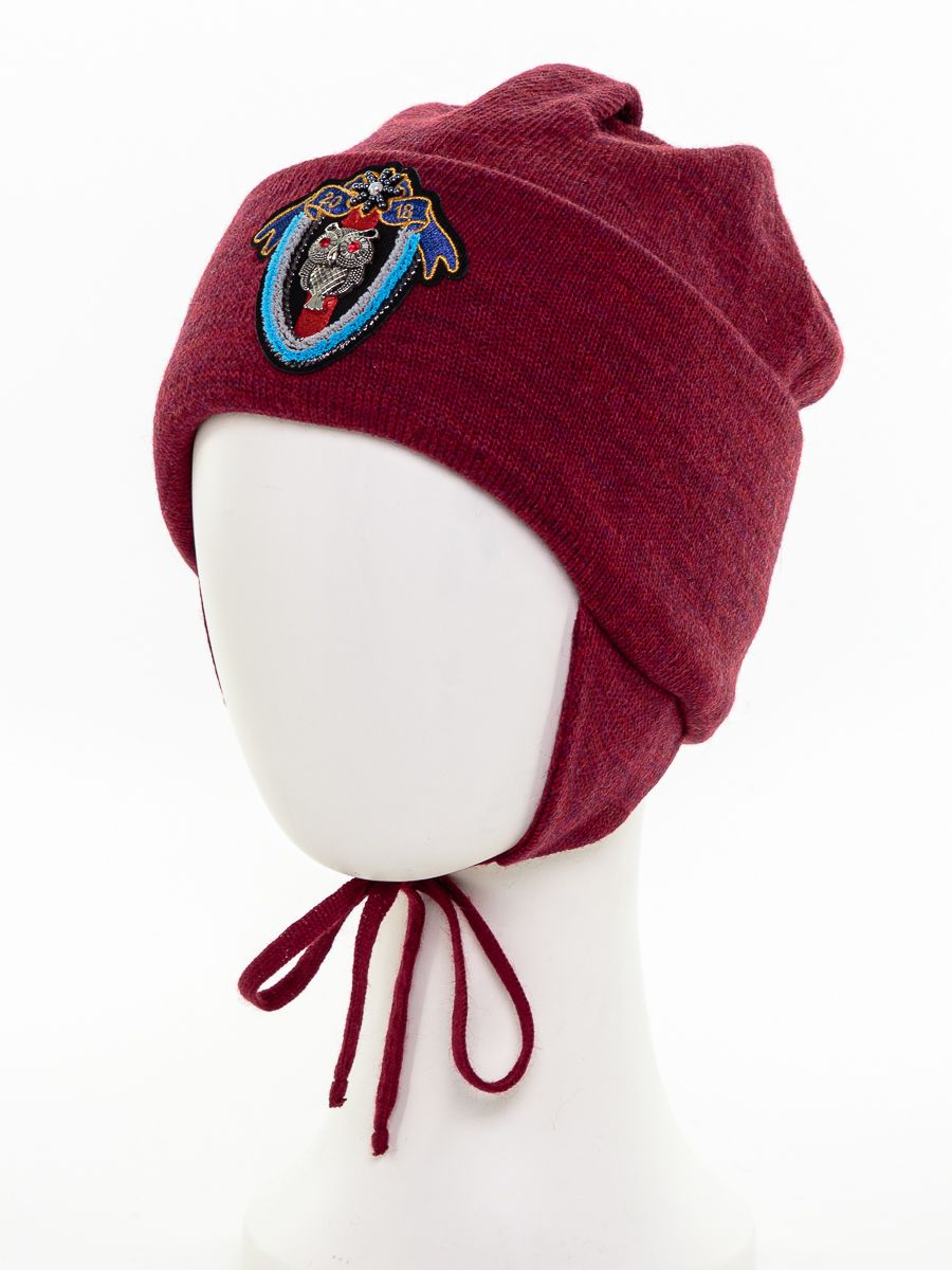 Сова металл шеврон шапочка 020У трикотаж Б2 на фл.п. вишневый р-р 52-53