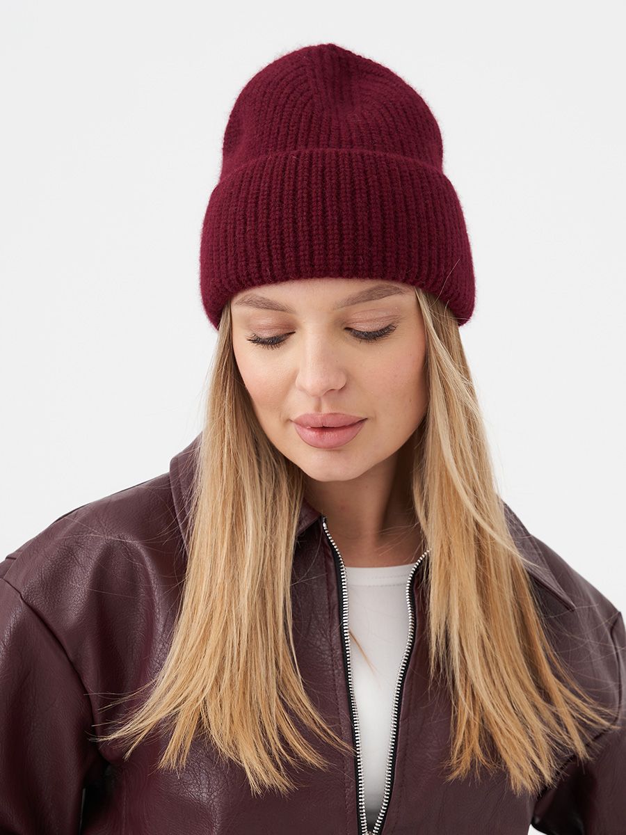 Майя шапка енот бордовый