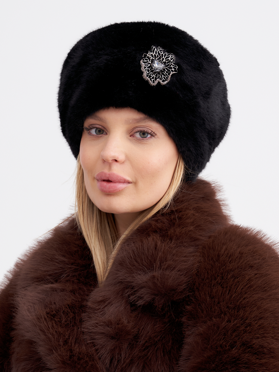 Дарина берет экомех ласка на фл.п. черный + экомех пума черный