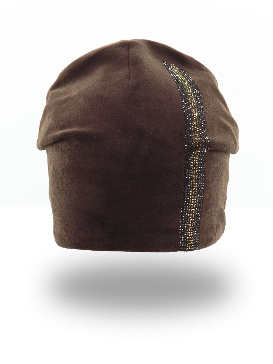 Полоска стразы шапка 027Р велюр на фл.п. коричневый