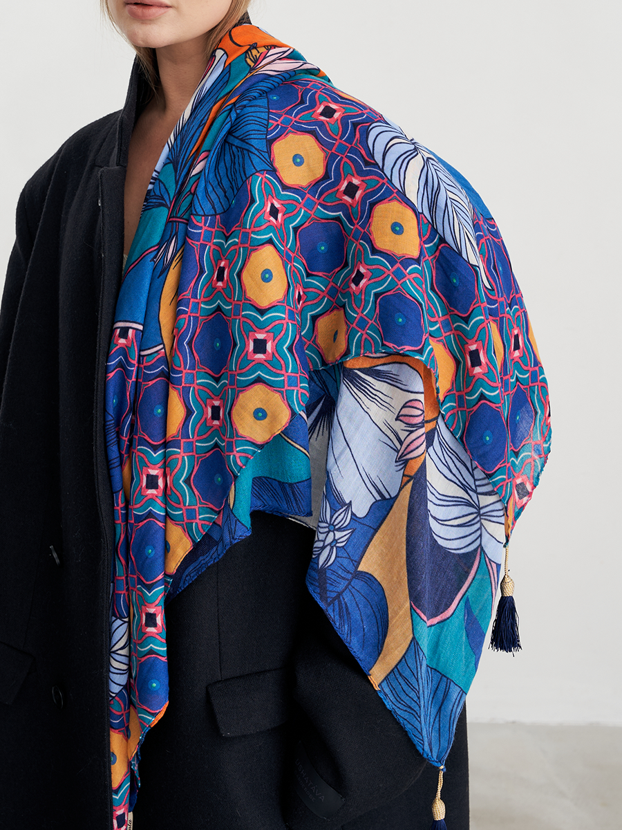 Флора платок синий