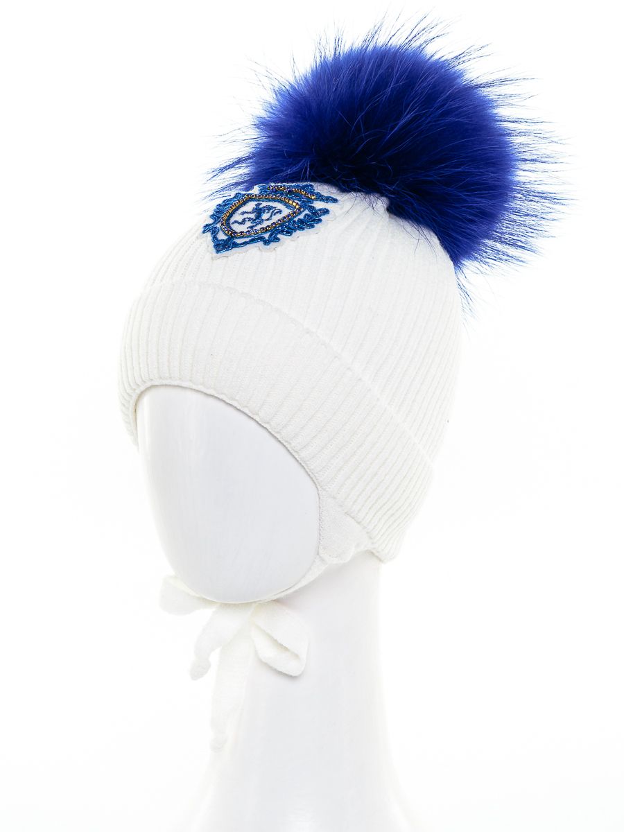 Герб лев шеврон помпон kids VIP шапочка ДН вязка молочный р-р 48-50