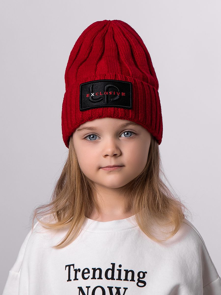 Эксклюзив шеврон kids шапочка ЕВ вязка красный р-р 53-55