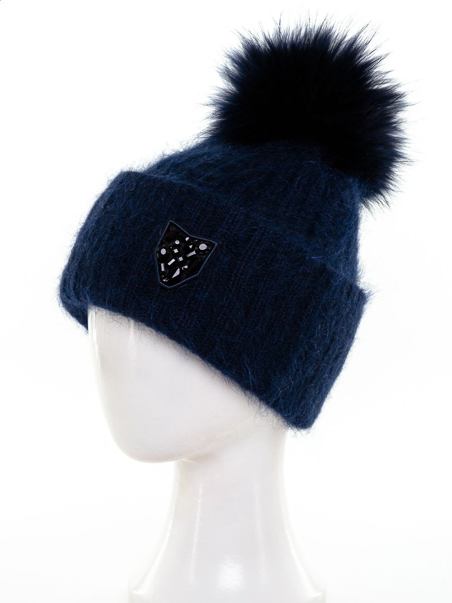 Селия шеврон помпон шапка ЭР вязка индиго