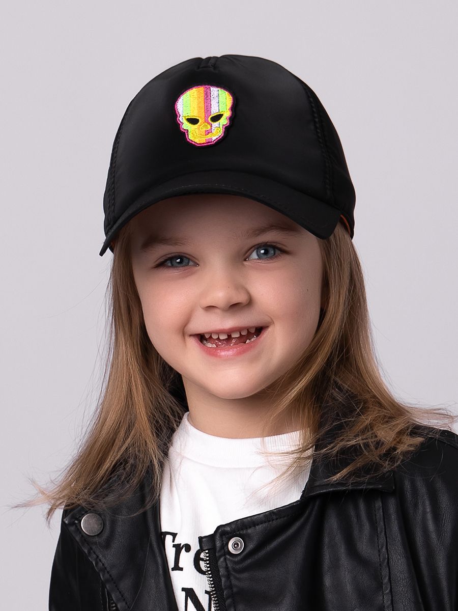 Череп радуга бейсболка 005/у плащевка на тр.п. черный + оранжевый р-р 53-55
