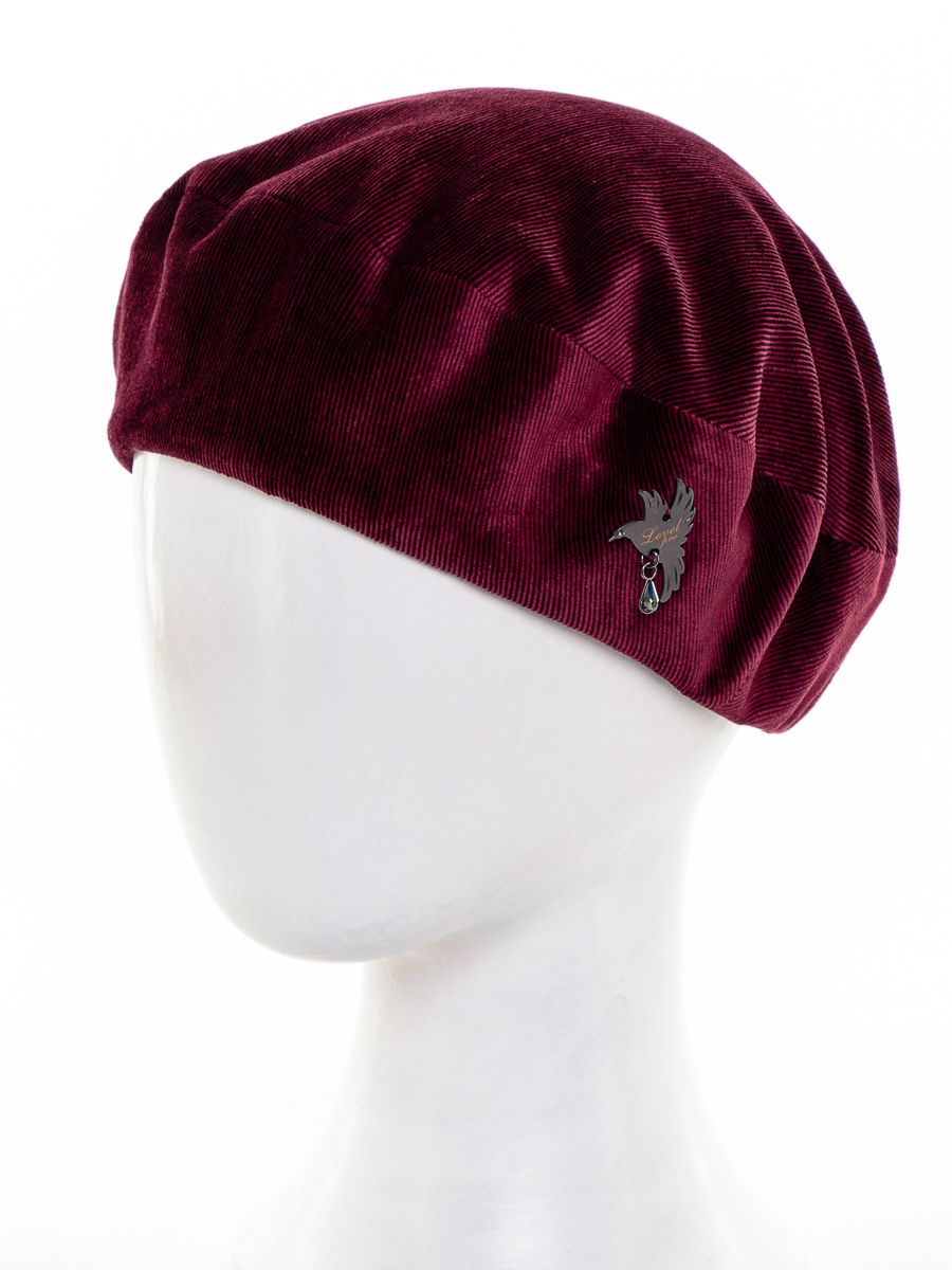 Зоя логотип птица LP берет велюр рубчик на тр.п. бордовый