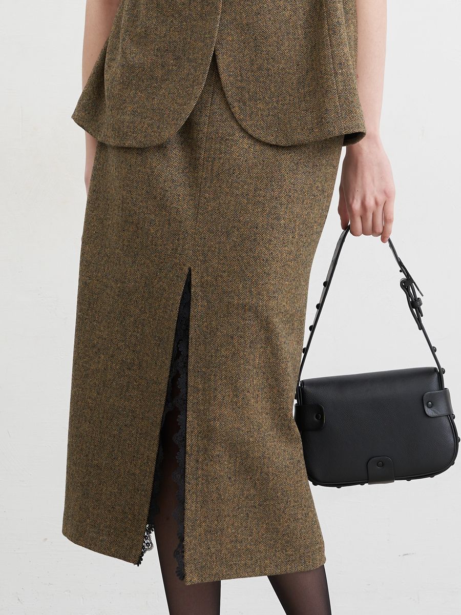 Анжелика юбка твид елка горчичный р-р 48