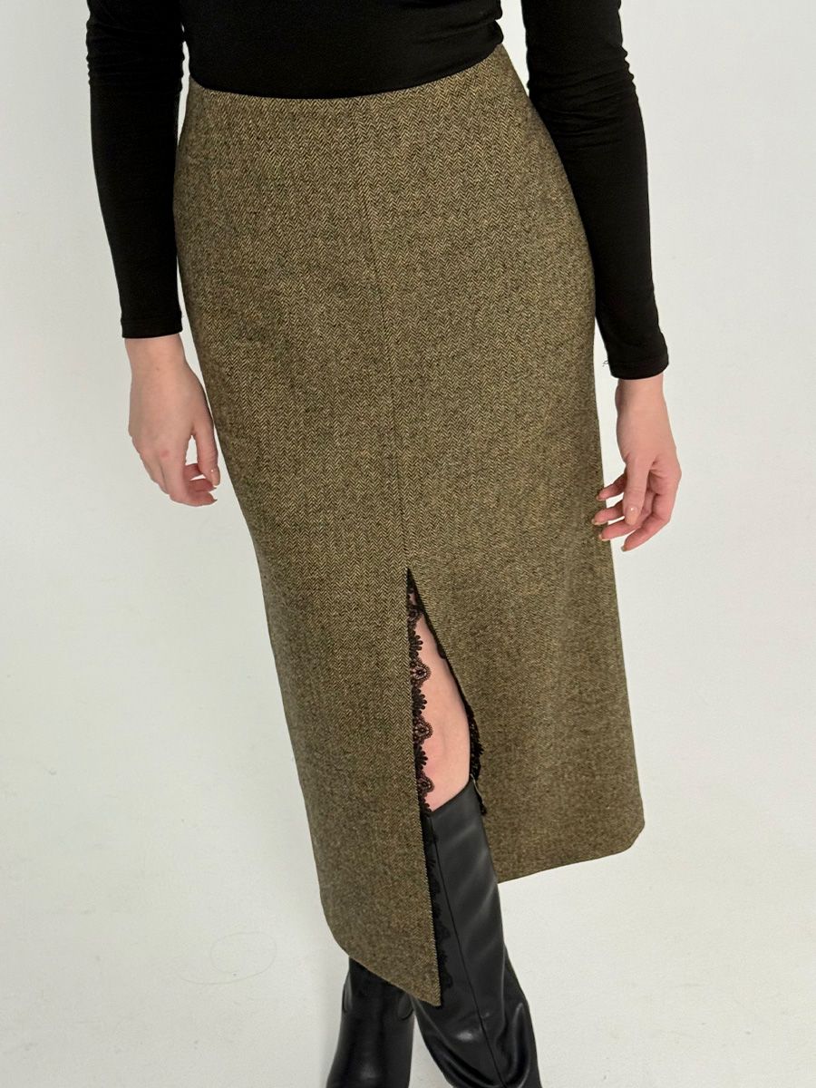 Анжелика юбка твид елка горчичный р-р 48