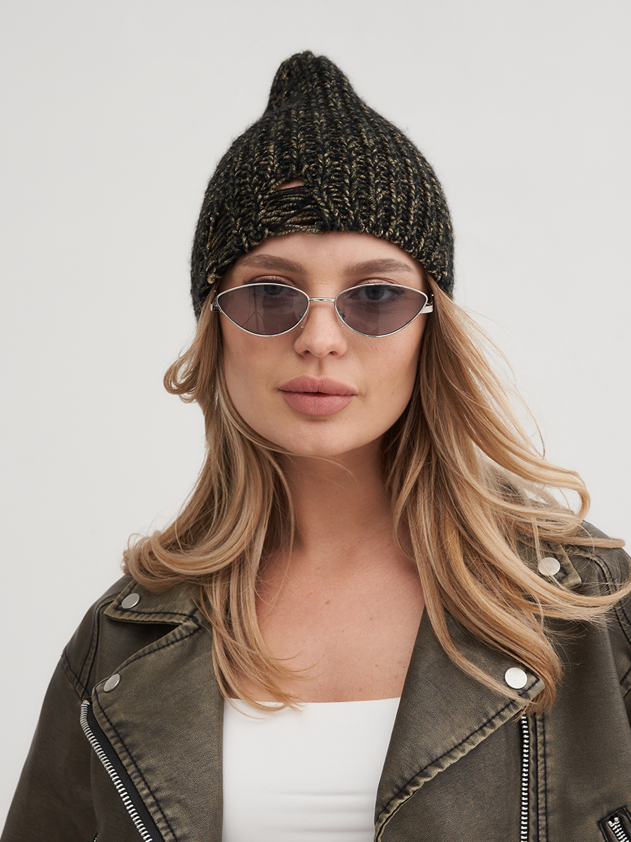 Татьяна шапка teseo на фл.п. зеленый + енот черный