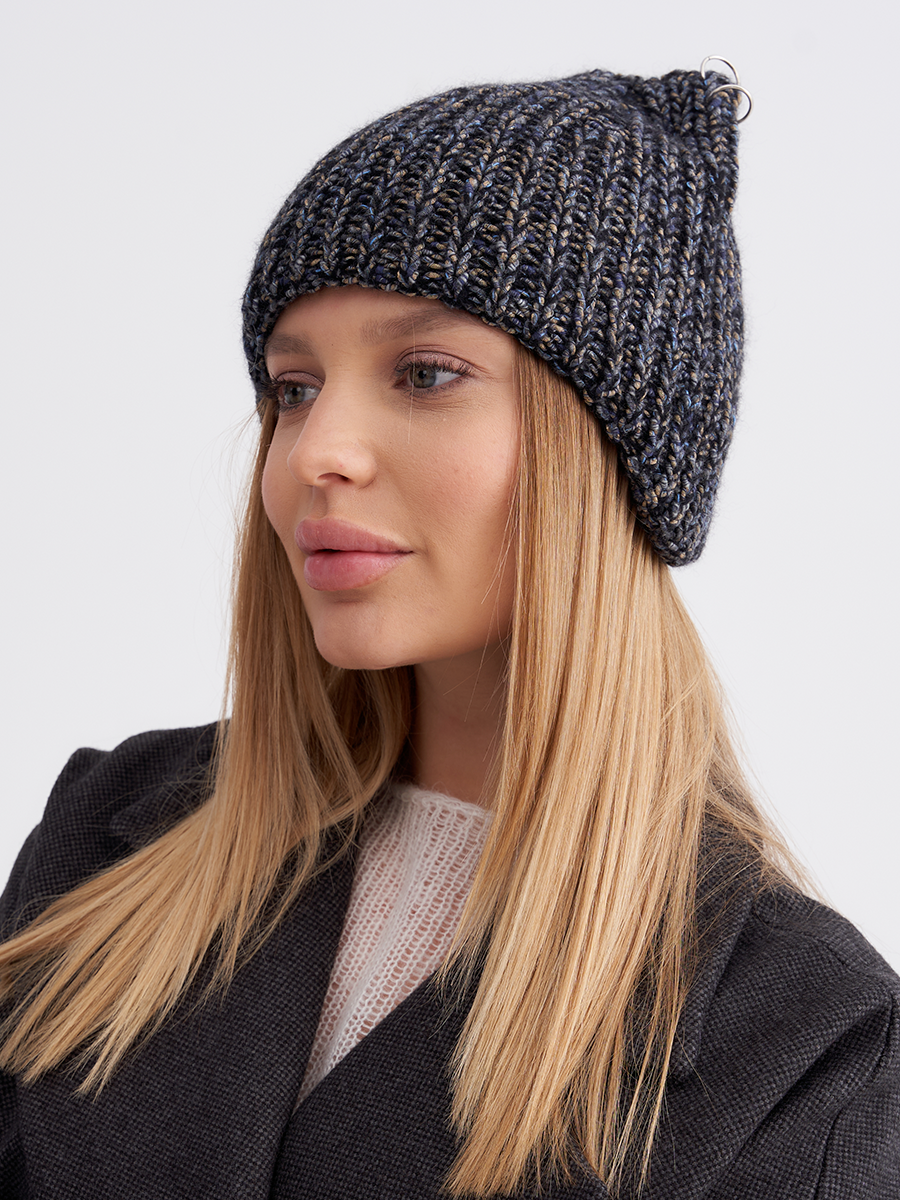 Юлия шапка teseo синий + енот черный