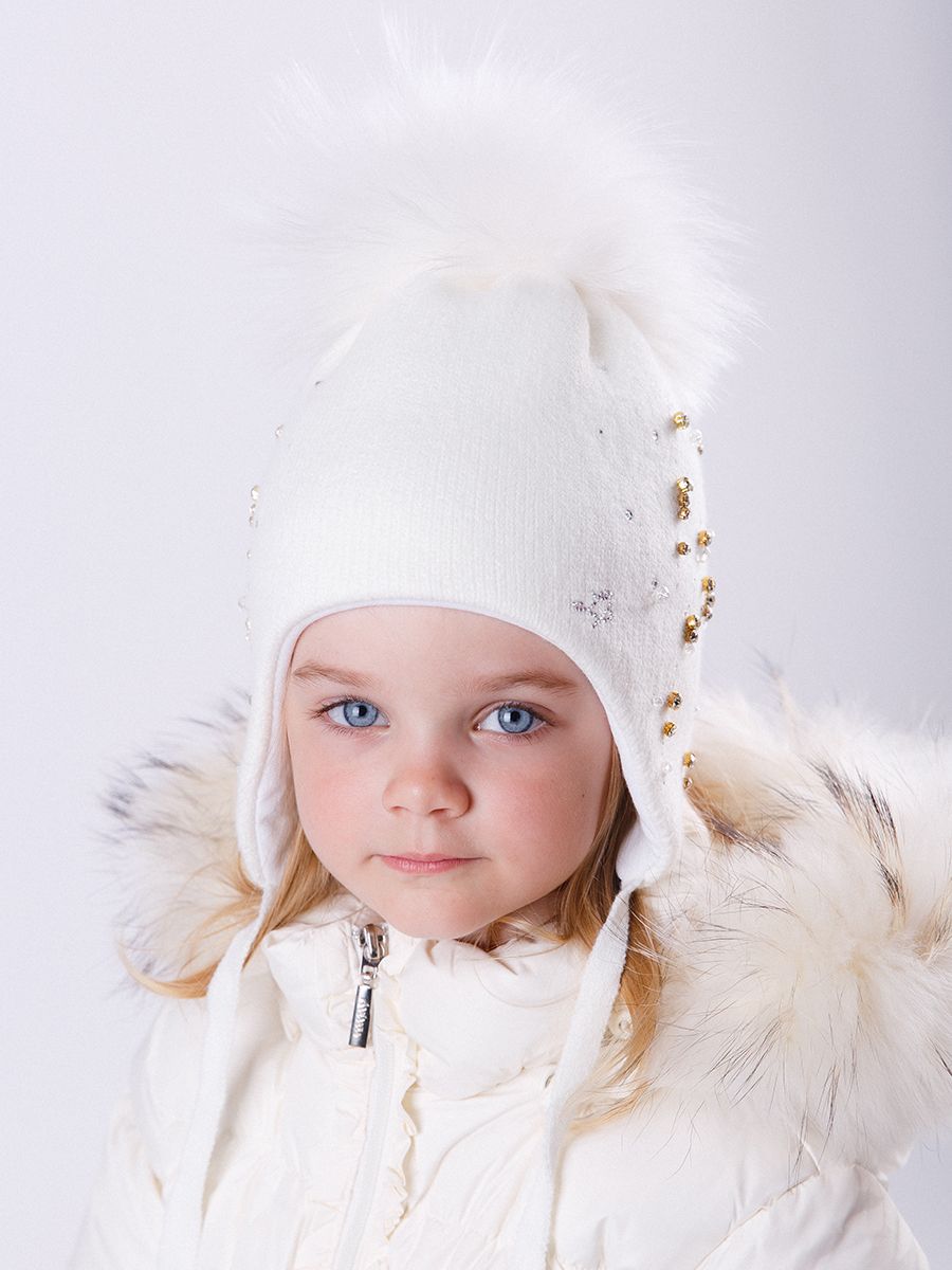 Звездопад помпон kids VIP шапочка УШ вязка молочный р-р 52-54