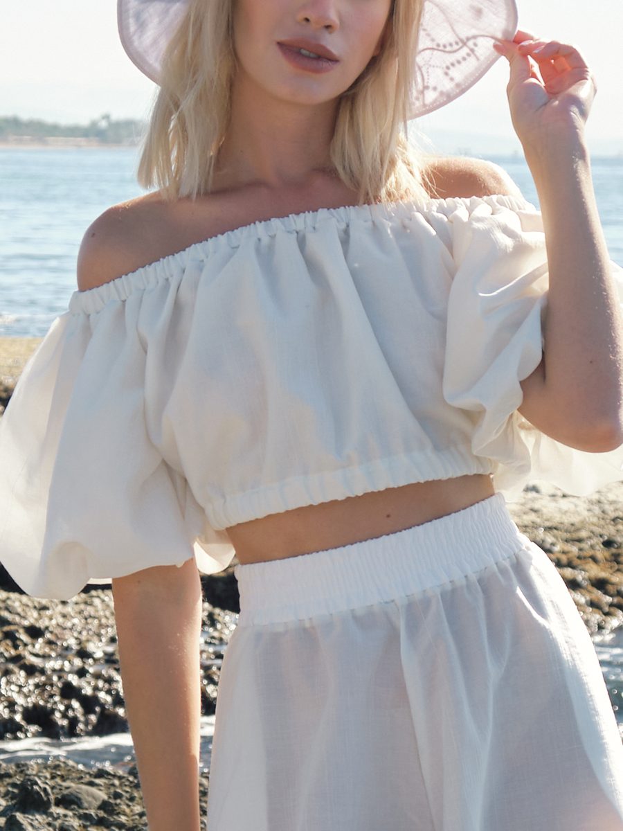 Кэти мини-блуза тенсель Жоржет белый жемчуг р-р L