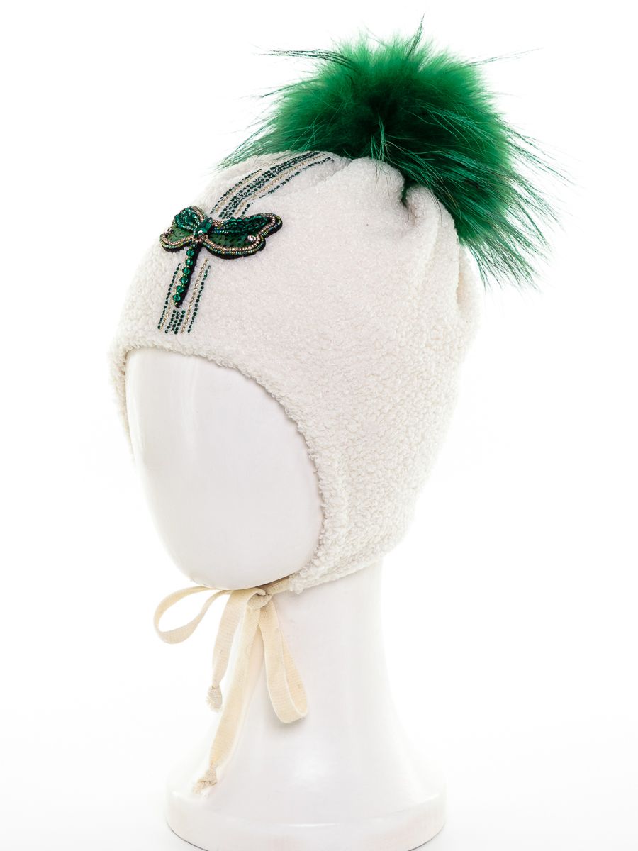 Стрекоза кидс помпон шапочка 031У трикотаж барашек на фл.п. белый р-р 52-53