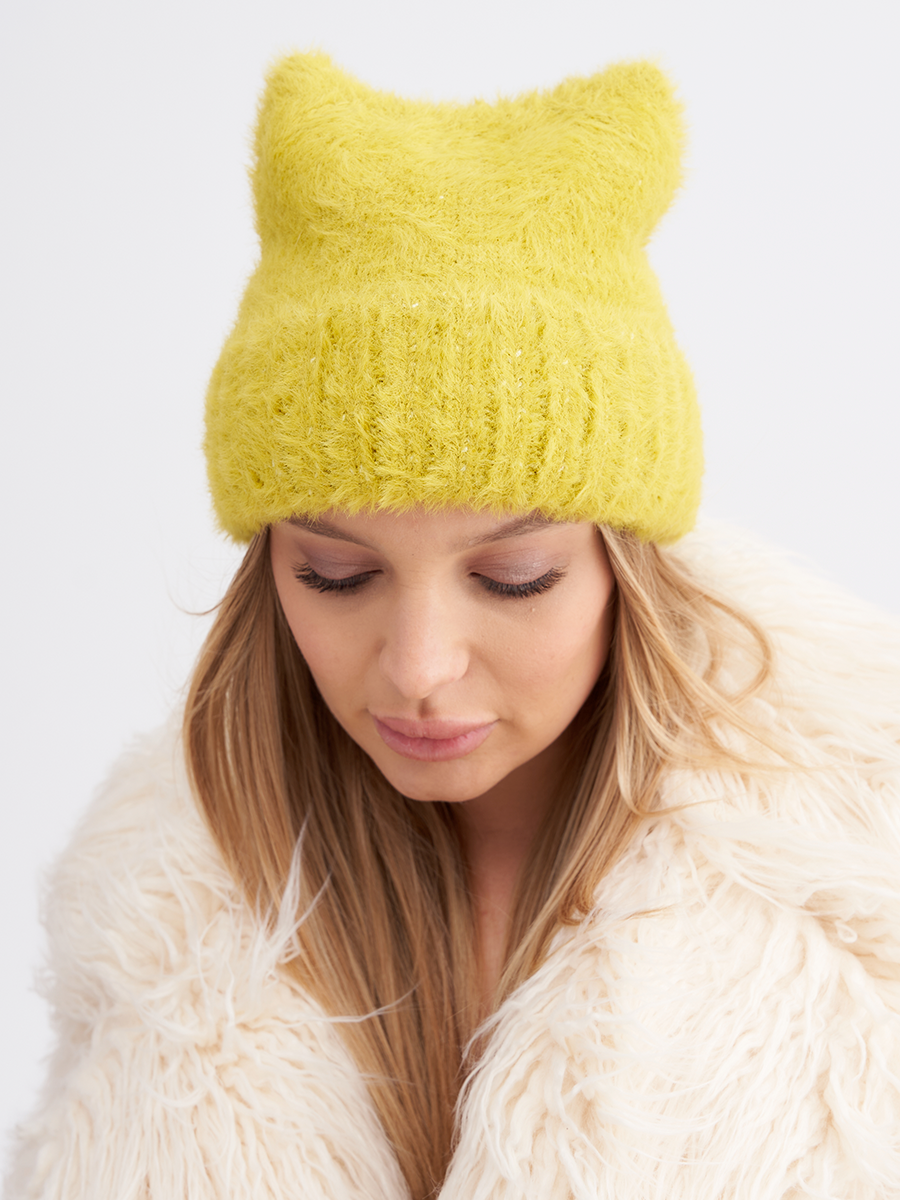 Лея шапка эко-мех желто-зеленый