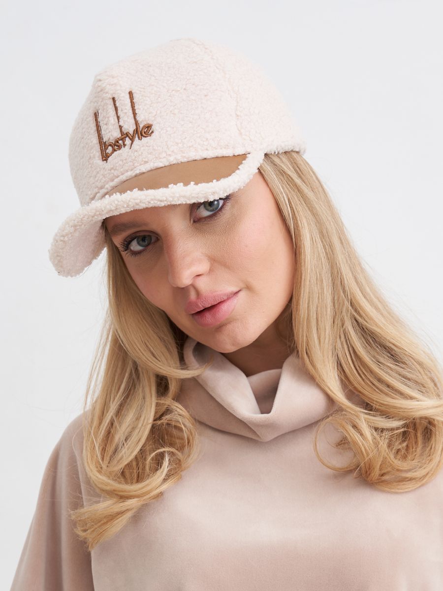 LP штрих бейсболка 006/у трикотаж барашек на фл.п. молочный + кожа ореховый
