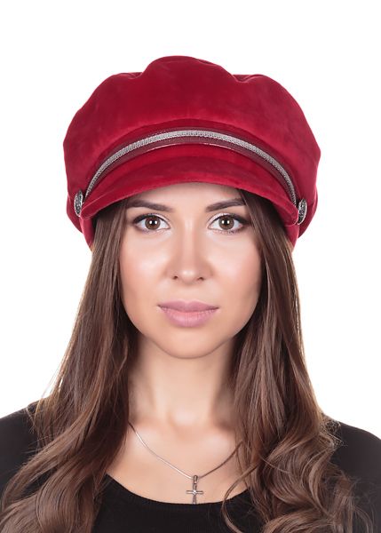 Жюли цепь стиль кепка велюр на фл.п. красный